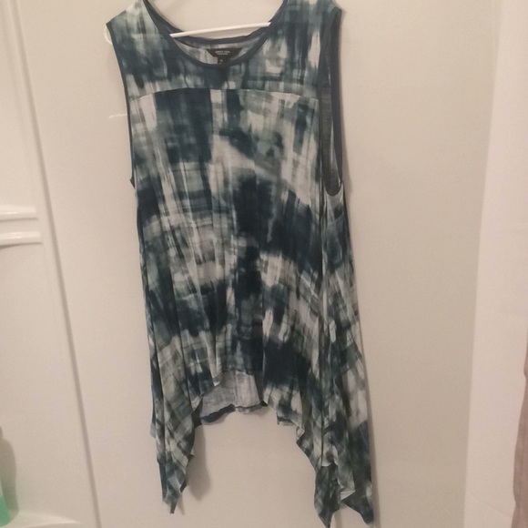 Simply Vera Wang Blue/Green/White Flared Tank 1X - Picture 3 of 4